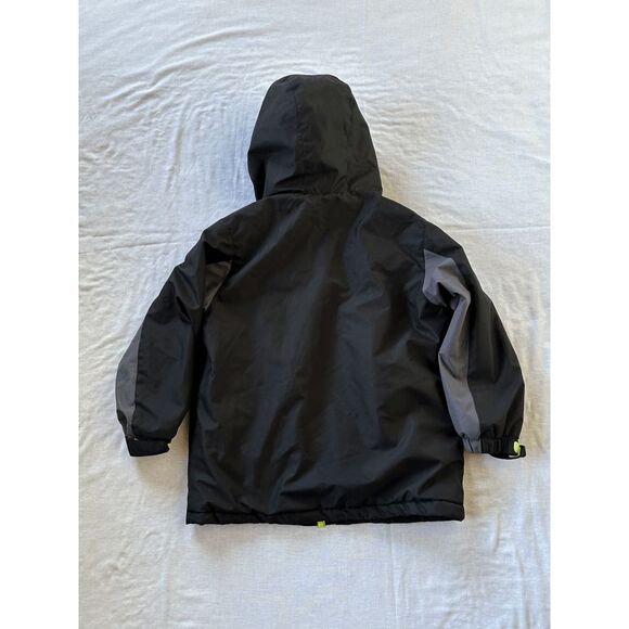 Boys Size 8 SwissTech Winter Coat, Black/Yellow, Hood, Pockets - Picture 2 of 5